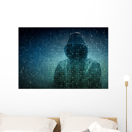 hacker over a screen with binary code Wall Decal