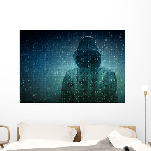 hacker over a screen with binary code Wall Decal
