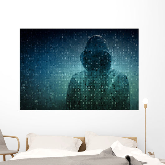 hacker over a screen with binary code Wall Decal