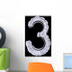 Mechanical number three of white scratched metal. Wall Decal