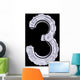 Mechanical number three of white scratched metal. Wall Decal