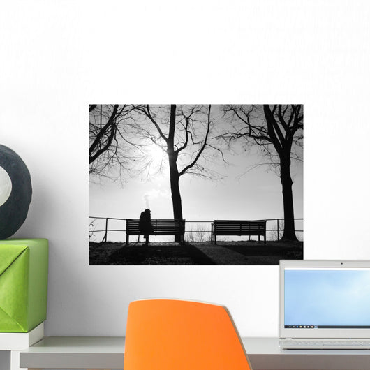 Depression im Nebel allein auf der Bank Wall Decal