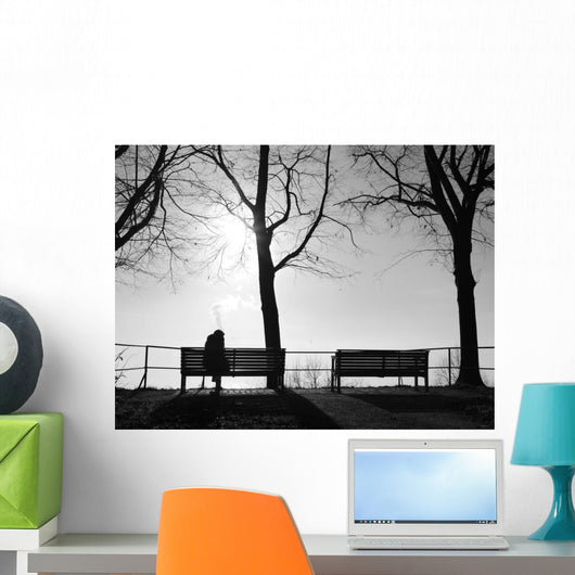 Depression im Nebel allein auf der Bank Wall Decal