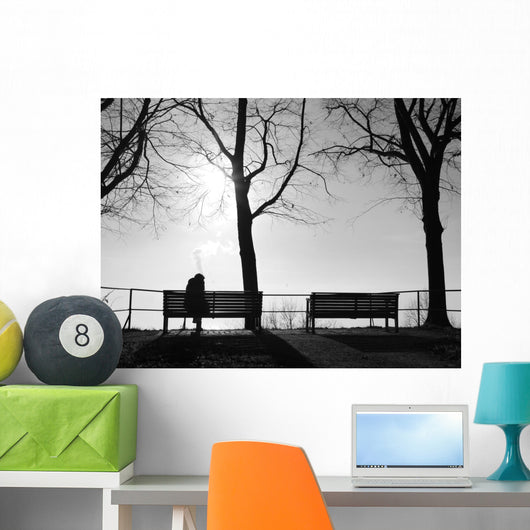 Depression im Nebel allein auf der Bank Wall Decal
