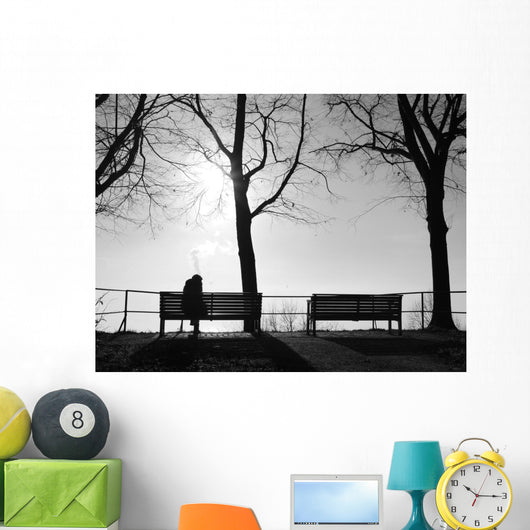 Depression im Nebel allein auf der Bank Wall Decal