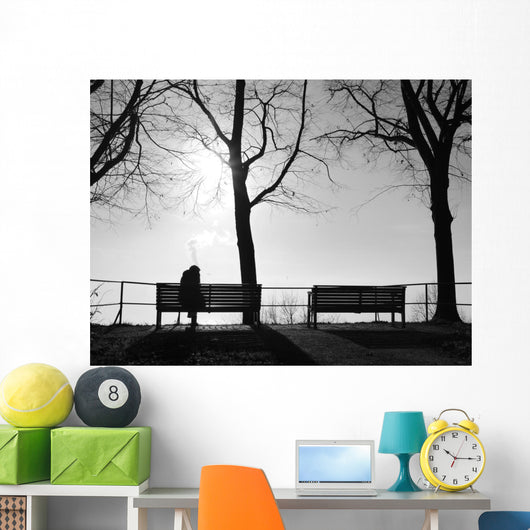 Depression im Nebel allein auf der Bank Wall Decal