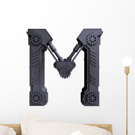 Mechanical white letters scratched metal Wall Decal