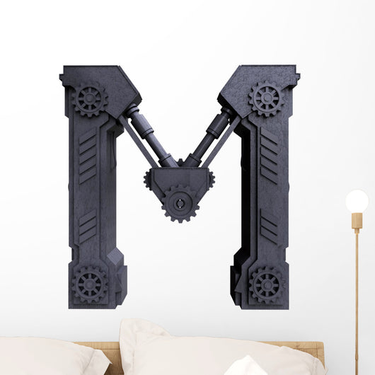 Mechanical white letters scratched metal Wall Decal