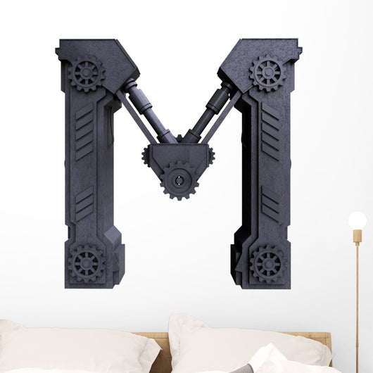 Mechanical white letters scratched metal Wall Decal