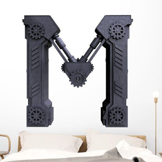 Mechanical white letters scratched metal Wall Decal