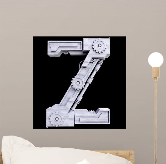 Iron Mechanical Black Letters Scratched Metal Wall Decal