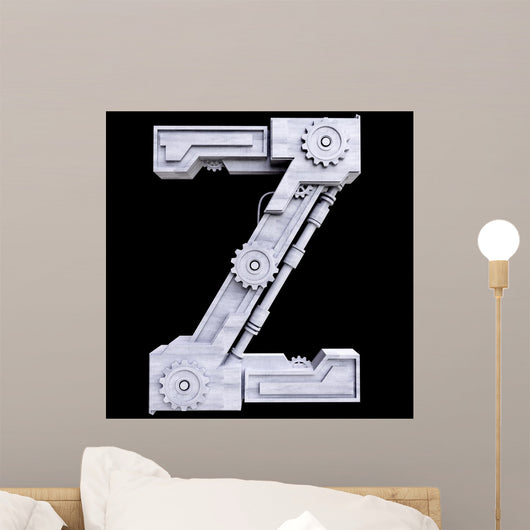 Iron mechanical black letters scratched metal Wall Decal
