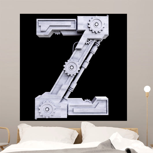 Iron mechanical black letters scratched metal Wall Decal