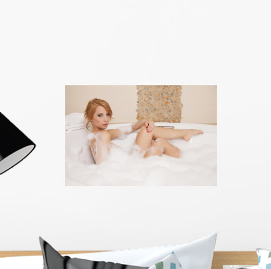 Woman in bath relaxing. Closeup of young woman in bathtub bathin Wall Decal