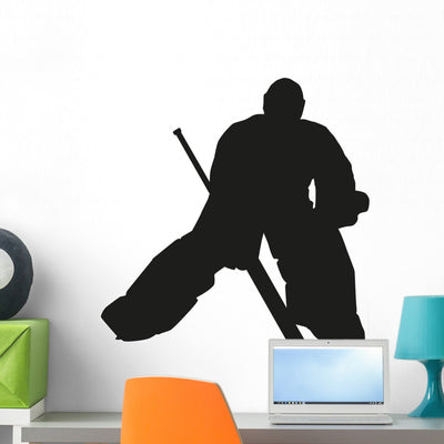 Hockey Goalie Silhouette Wall Decal shown on a wall