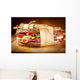 Sandwich with bacon and fresh vegetables on vintage wooden cutti Wall Decal