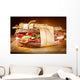 Sandwich with bacon and fresh vegetables on vintage wooden cutti Wall Decal