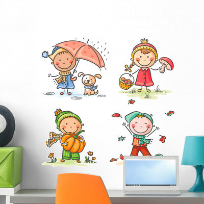 Little Kids' Autumn Activities Wall Decal shown on a wall
