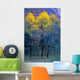 Three Thin Autumnal Trees In Front Of Rock Cliff Wall Mural