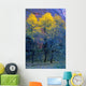 Three Thin Autumnal Trees In Front Of Rock Cliff Wall Mural