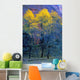 Three Thin Autumnal Trees In Front Of Rock Cliff Wall Mural