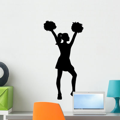 Cheerleader Silhouette Wall Decal shown on a wall