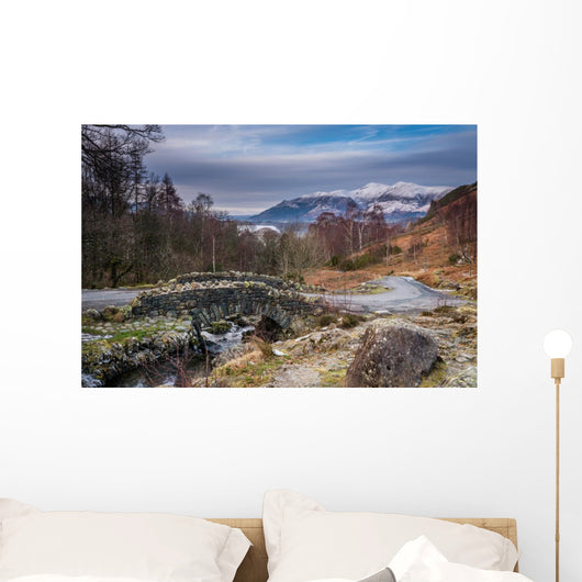 Ashness Bridge and Skiddaw in winter Wall Decal