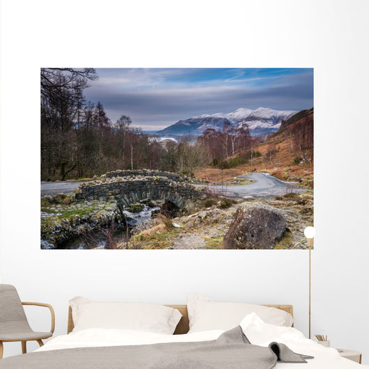 Ashness Bridge and Skiddaw in winter Wall Decal