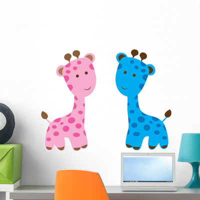 Baby Giraffe Wall Decal shown on a wall