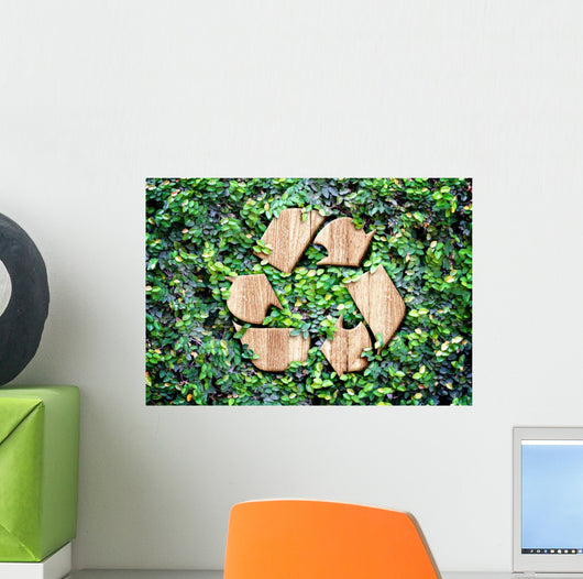 Eco concept :Wood texture Recycle icon on green leaves wall Wall Decal