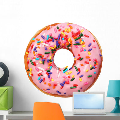 Pink Donut Sprinkles Wall Decal shown on a wall