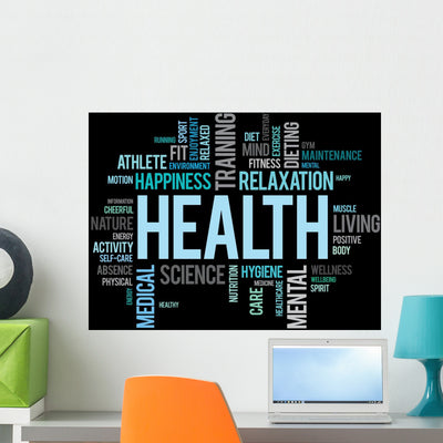 Health Word Cloud Concept Wall Decal shown on a wall