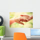 Old and young holding hands on light background, closeup Wall Decal