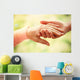 Old and young holding hands on light background, closeup Wall Decal