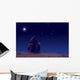Lonesome girl watching stars and Moon. Wall Decal