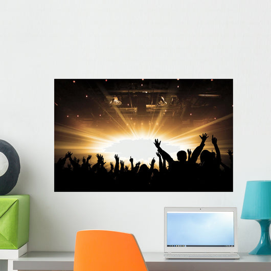 Silhouettes of concert and bright stage lights background Wall Decal
