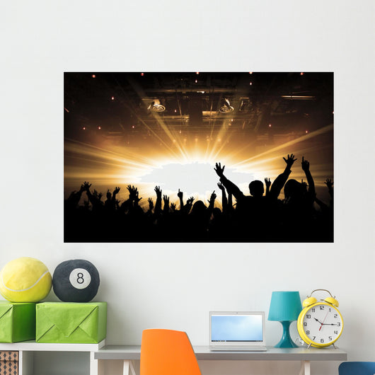 Silhouettes of concert and bright stage lights background Wall Decal