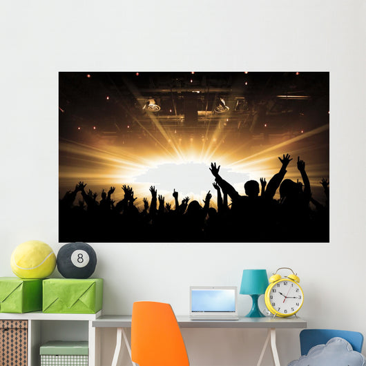 Silhouettes of concert and bright stage lights background Wall Decal