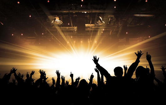 Silhouettes of concert and bright stage lights background Wall Decal