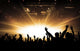 Silhouettes of concert and bright stage lights background Wall Decal
