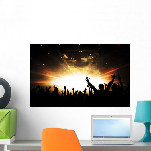 Silhouettes of concert and bright stage lights background Wall Decal
