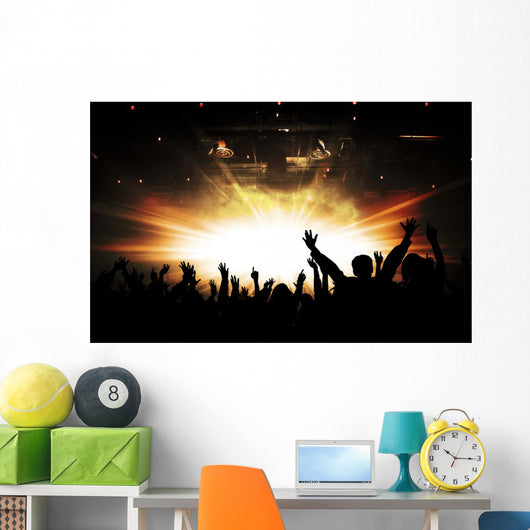 Silhouettes of concert and bright stage lights background Wall Decal