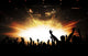 Silhouettes of concert and bright stage lights background Wall Decal