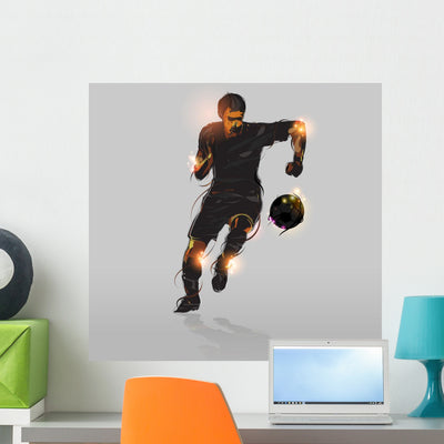 Abstract Soccer Striker Wall Decal shown on a wall