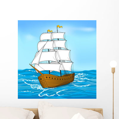 Vintage Sailing Ship At Sea And The Sky Wall Decal shown on a wall