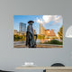 Stevie Ray Vaughan statue in front of downtown Austin and the Co Wall Decal