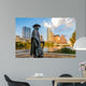 Stevie Ray Vaughan statue in front of downtown Austin and the Co Wall Decal