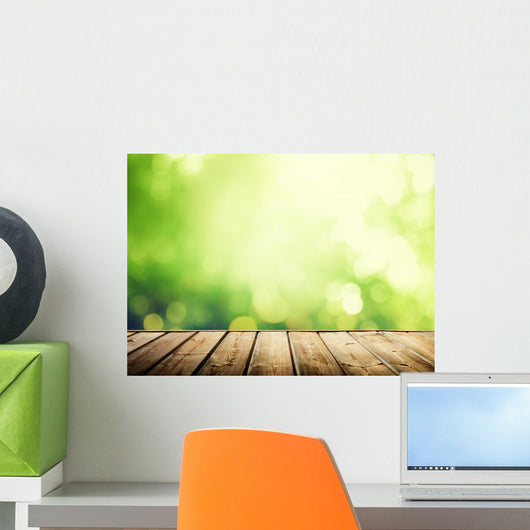 wooden surface and sunny forest Wall Decal