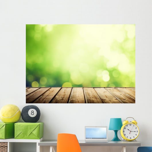 wooden surface and sunny forest Wall Decal