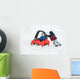 Young Boy Gives a Push to his Brother's Car Stuck in the Snow Wall Decal